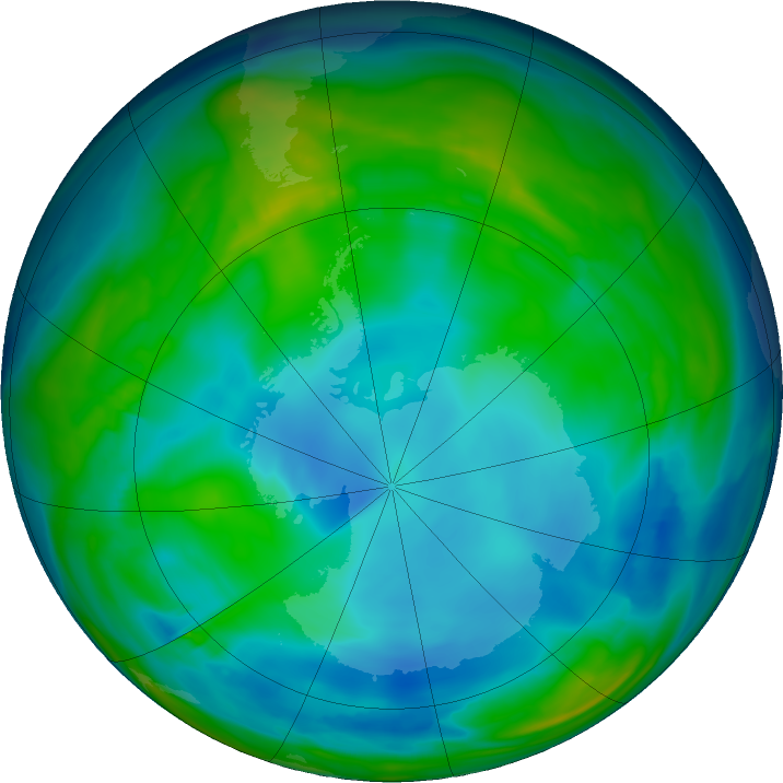 Antarctic ozone map for 24 June 2019